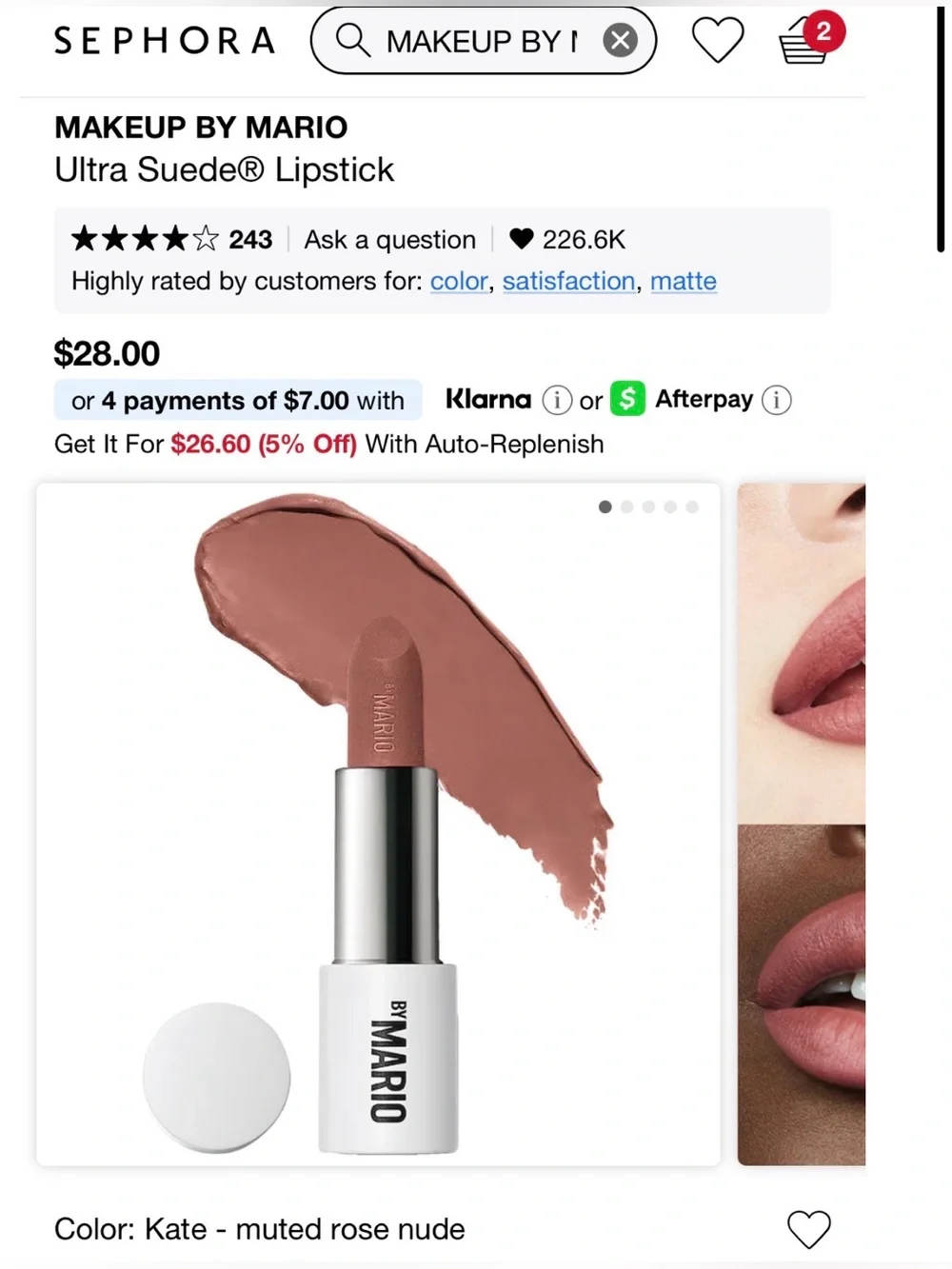 Makeup By Mario Matte Lipstick - Kate (Mauve Pink)
